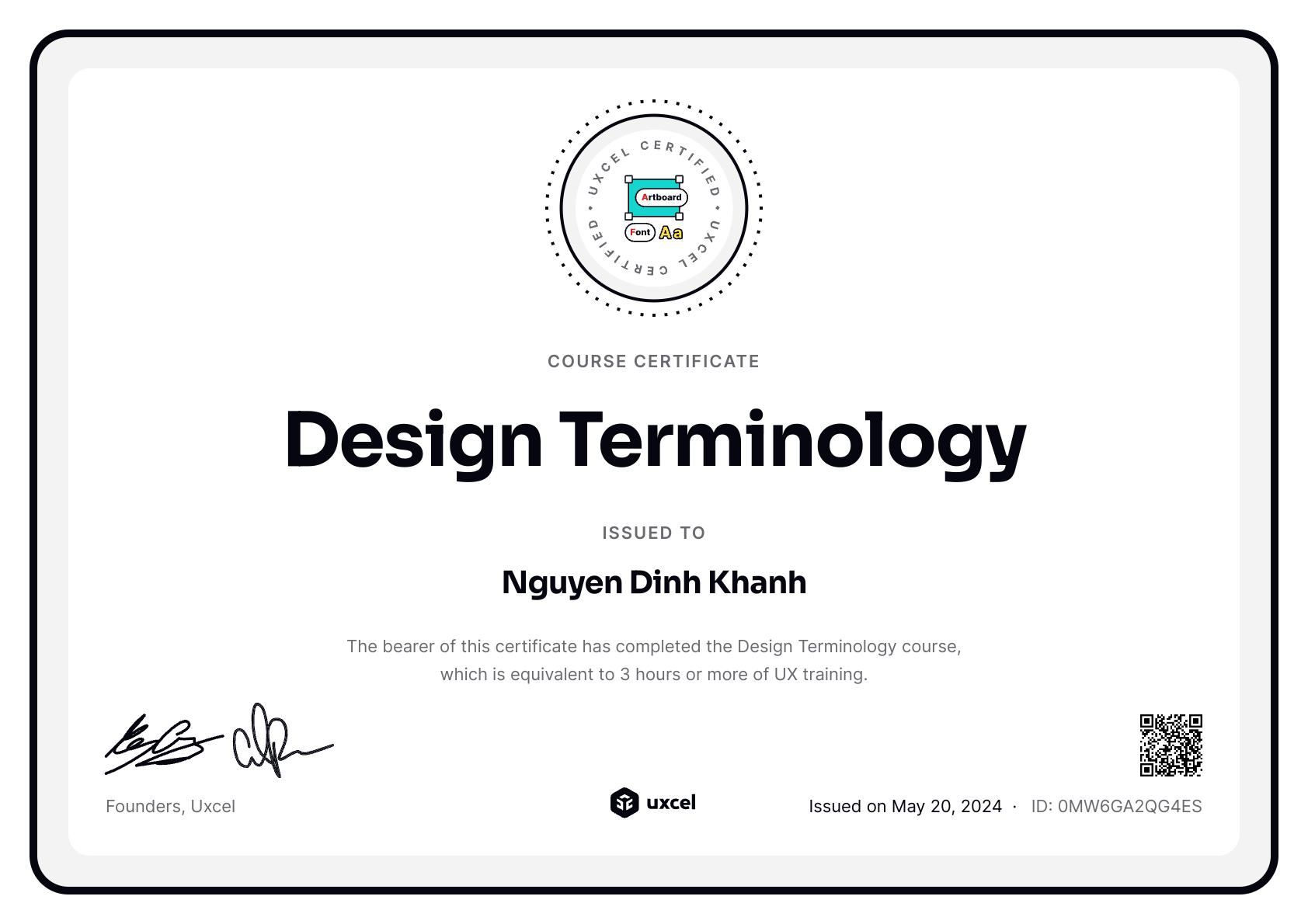 Nguyen Dinh Khanh's certificate